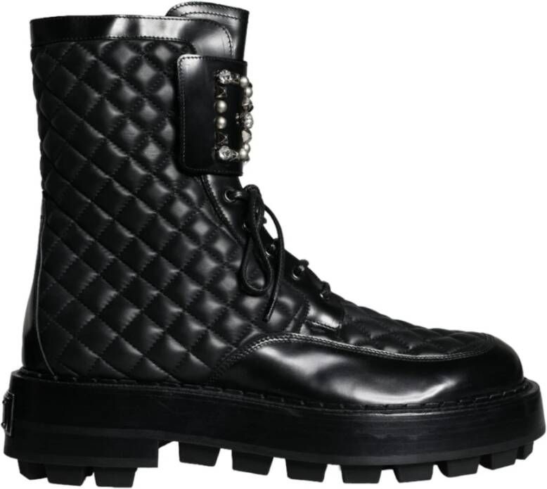 Dolce & Gabbana Zwarte Leren Mid Calf Laarzen Black Heren