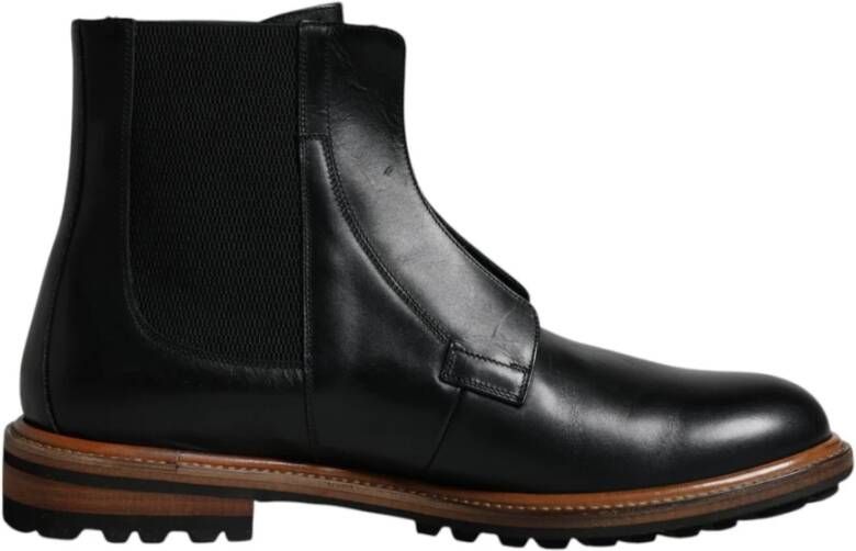 Dolce & Gabbana Zwarte Leren Mid Calf Ritslaarzen Black Heren