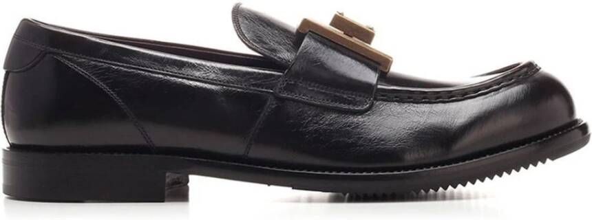 Dolce & Gabbana Zwarte leren mocassins met messing logo Black Dames