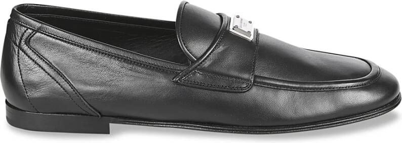 Dolce & Gabbana Zwarte Leren Mocins met Zachte Constructie en Metalen Plaatje Black Heren