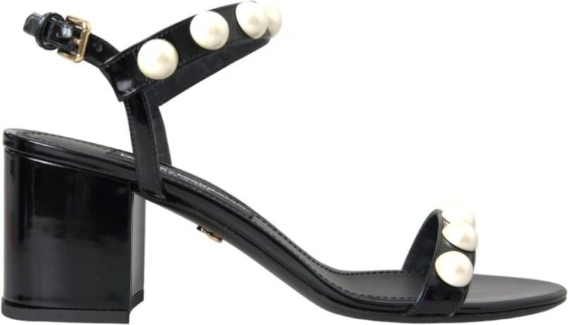 Dolce & Gabbana Zwarte leren parel hak sandalen Black Dames