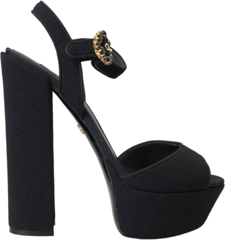 Dolce & Gabbana Zwarte leren platformhakken sandalen Black Dames