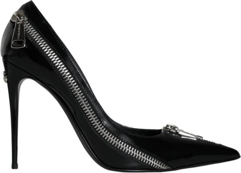 Dolce & Gabbana Zwarte Leren Rits Hakken Pumps Black Dames