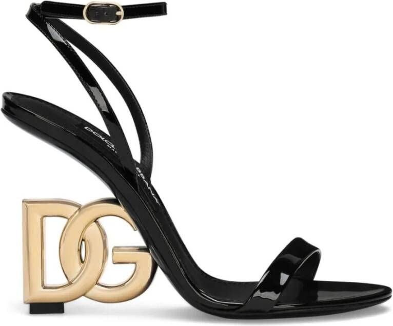 Dolce & Gabbana Zwarte Leren Sandalen met Gouden Hak Black Dames