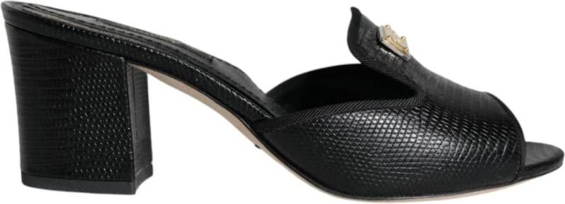 Dolce & Gabbana Zwarte Leren Sandalen met Hak Black Dames