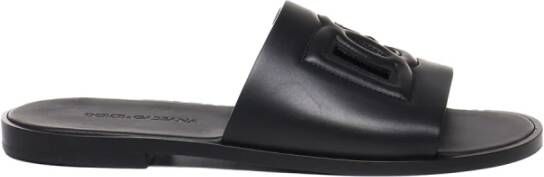 Dolce & Gabbana Zwarte Leren Slide Sandalen Black Heren