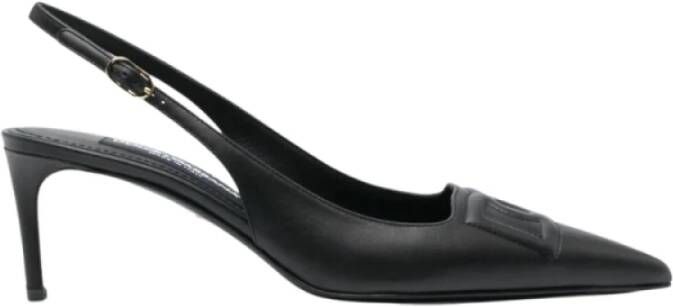 Dolce & Gabbana Zwarte leren slingback hakken met reliëflogo Black Dames