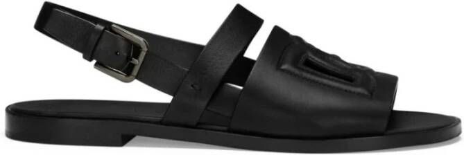 Dolce & Gabbana Zwarte Leren Slippers Black Heren