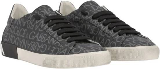 Dolce & Gabbana Zwarte Leren Sneaker met Grijze Logo Zool Gray Heren