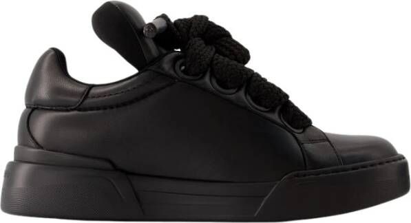 Dolce & Gabbana Zwarte Leren Sneakers Portofino Stijl Black Heren