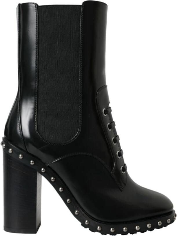 Dolce & Gabbana Zwarte Leren Studs Veterschoenen Black Dames