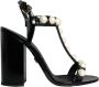 Dolce & Gabbana Zwarte leren T-strap sandalen met parels Black Dames - Thumbnail 1