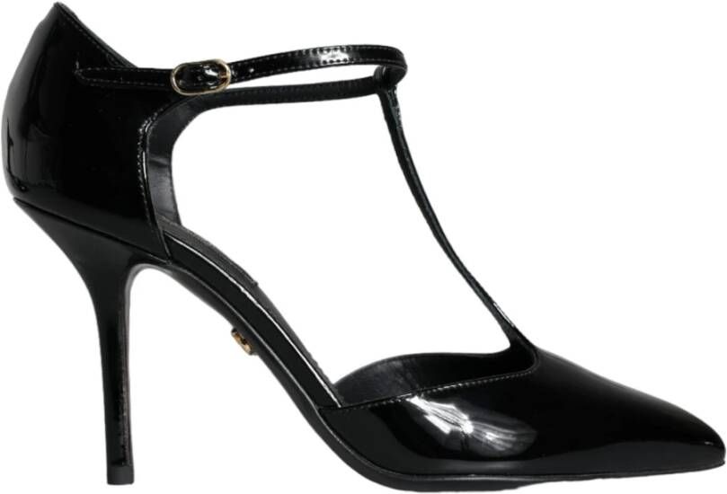 Dolce & Gabbana Zwarte leren T-strap stiletto hakken Black Dames