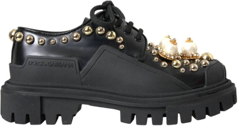 Dolce & Gabbana Zwarte Leren Trekking Derby Schoenen Black Dames