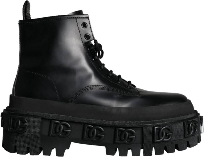 Dolce & Gabbana Zwarte Leren Trekking Enkellaarzen Black Heren