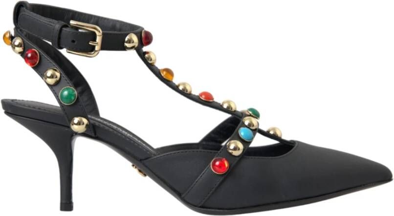 Dolce & Gabbana Zwarte Leren Versierde Hak Sandalen Black Dames