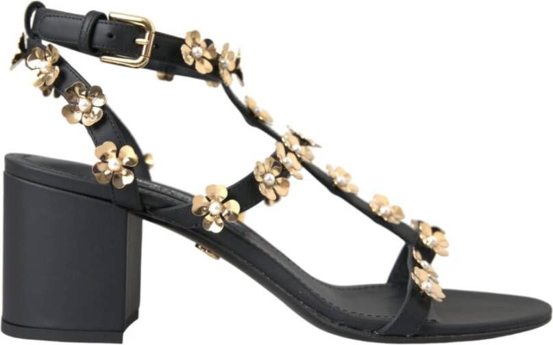 Dolce & Gabbana Zwarte Leren Versierde Hak Sandalen Black Dames