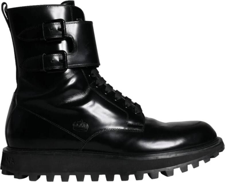 Dolce & Gabbana Zwarte Leren Veterschoenen tot Halverwege de Kuit Black Heren