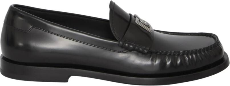 Dolce & Gabbana Zwarte Loafer Schoenen met Zilveren DG Logo Black Heren