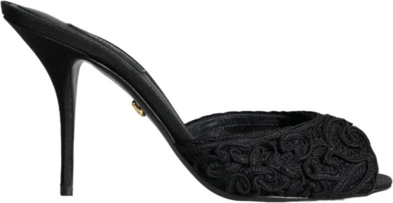 Dolce & Gabbana Zwarte Logo Detail Hakken Sandalen Black Dames