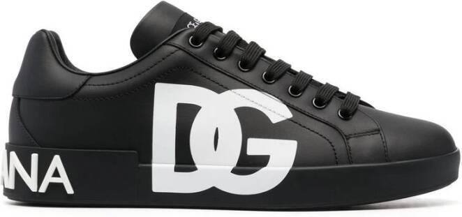 Dolce & Gabbana Zwarte Logo Print Leren Sneakers Black Heren