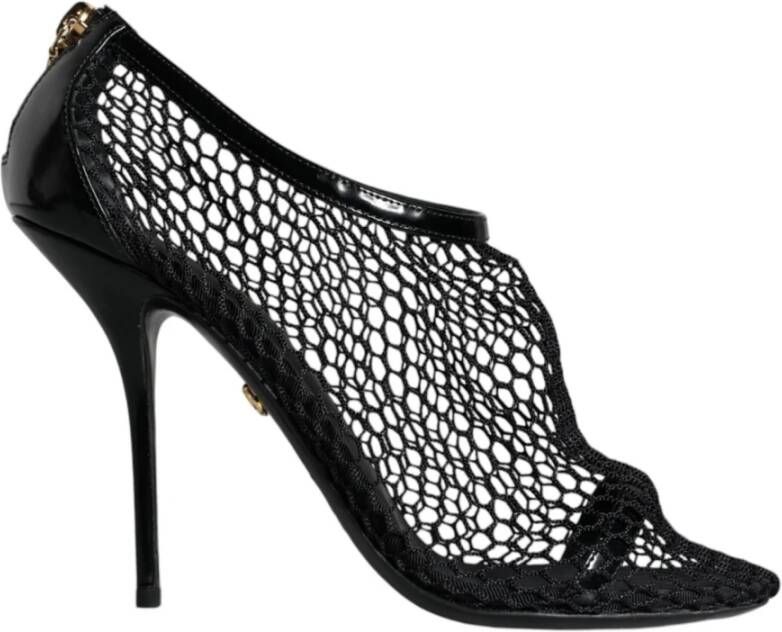 Dolce & Gabbana Zwarte Mesh Leren Enkelband Hakken Black Dames