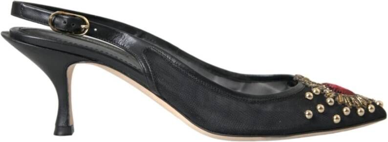 Dolce & Gabbana Zwarte Mesh Slingback Hakken Black Dames