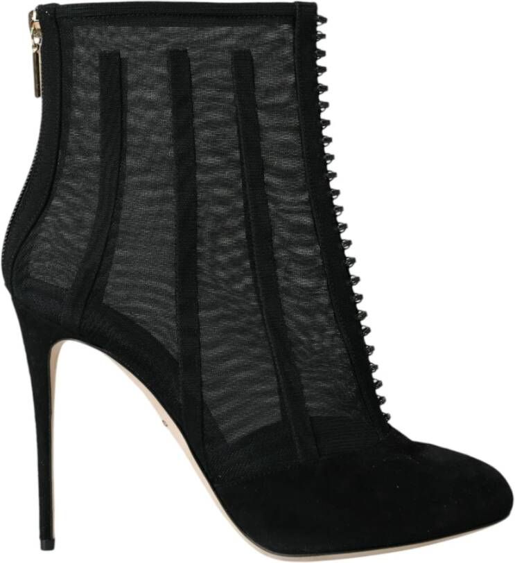 Dolce & Gabbana Zwarte Mesh Stiletto Enkellaarsjes Schoenen Black Dames