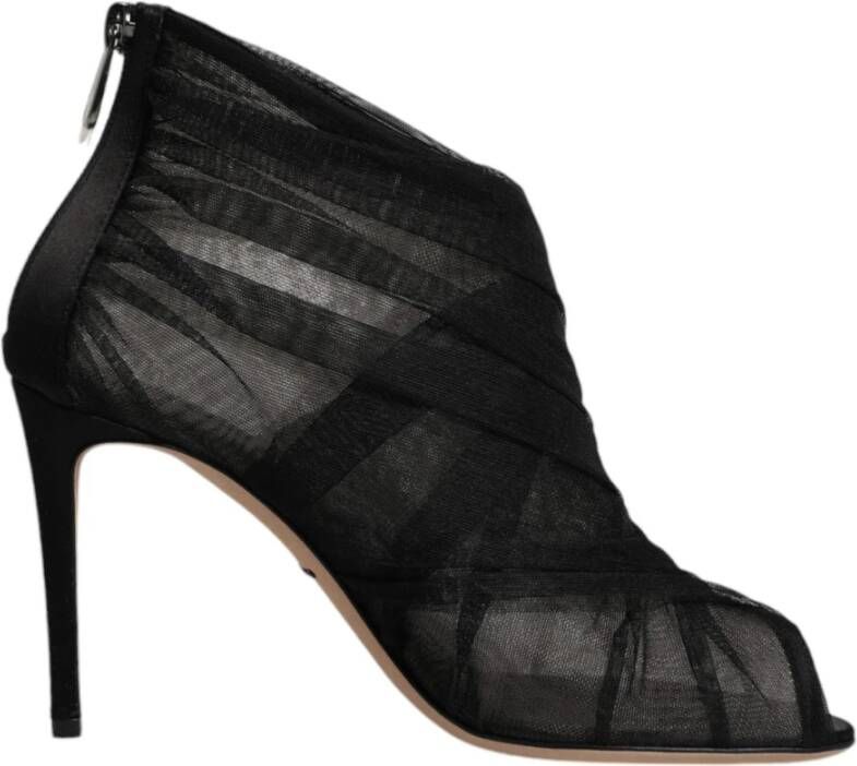 Dolce & Gabbana Zwarte Mesh Stiletto Enkellaarzen Black Dames