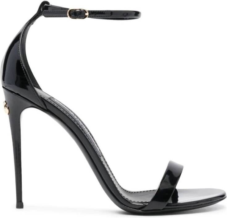 Dolce & Gabbana Zwarte Sandalen met Ketting en DG Logo Black Dames