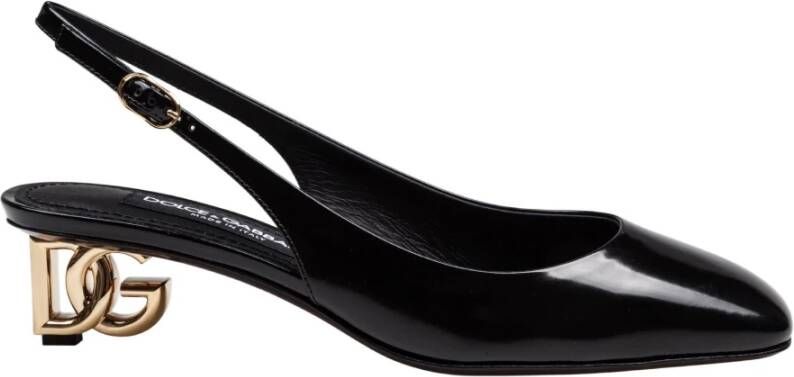 Dolce & Gabbana Zwarte Patentleren Slingback met DG Hak Black Dames