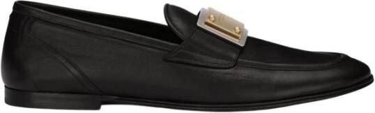 Dolce & Gabbana Zwarte platte schoenen met gouden logo Black Heren