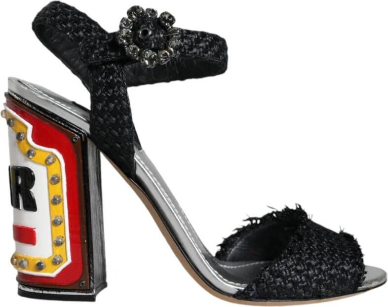 Dolce & Gabbana Zwarte Raffia Enkelband Hakken Black Dames