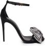 Dolce & Gabbana Zwarte Satijnen Enkelband Sandalen met Strik van Strass Black Dames - Thumbnail 1