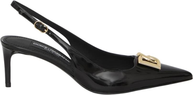 Dolce & Gabbana Zwarte slingback pumps met goud DG logo Black Dames