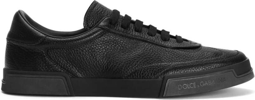 Dolce & Gabbana Gestructureerde leren vetersneakers met merkhak Black Heren