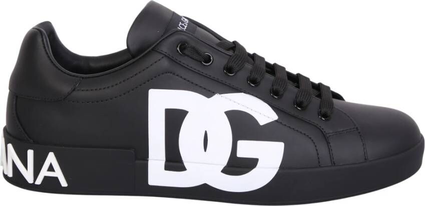 Dolce & Gabbana Zwarte Sneakers Ronde Neus Logo Print Black Heren