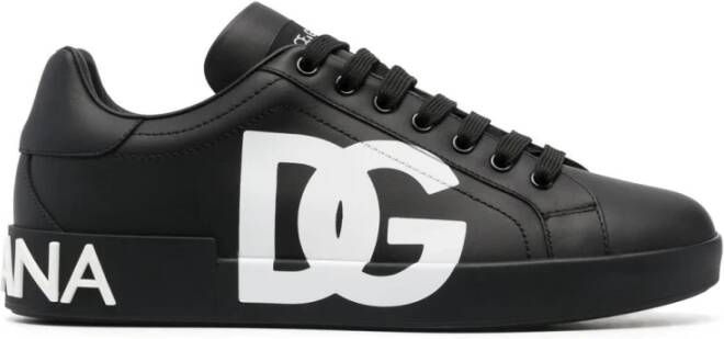 Dolce & Gabbana Zwarte Sneakers Ronde Neus Logo Print Black Heren