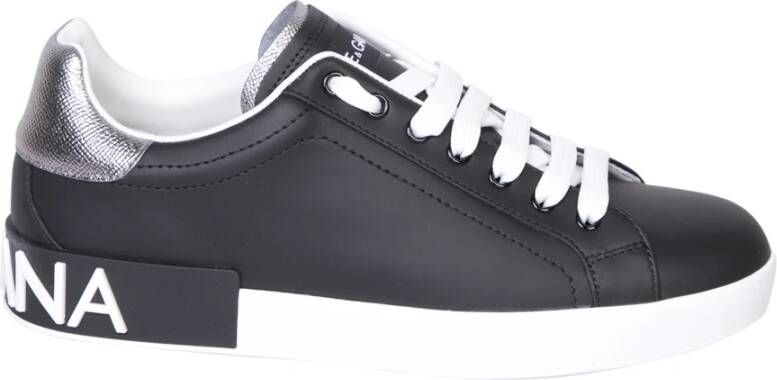 Dolce & Gabbana Portofino Leren Sneakers met Contrasterende Inzet Black Heren