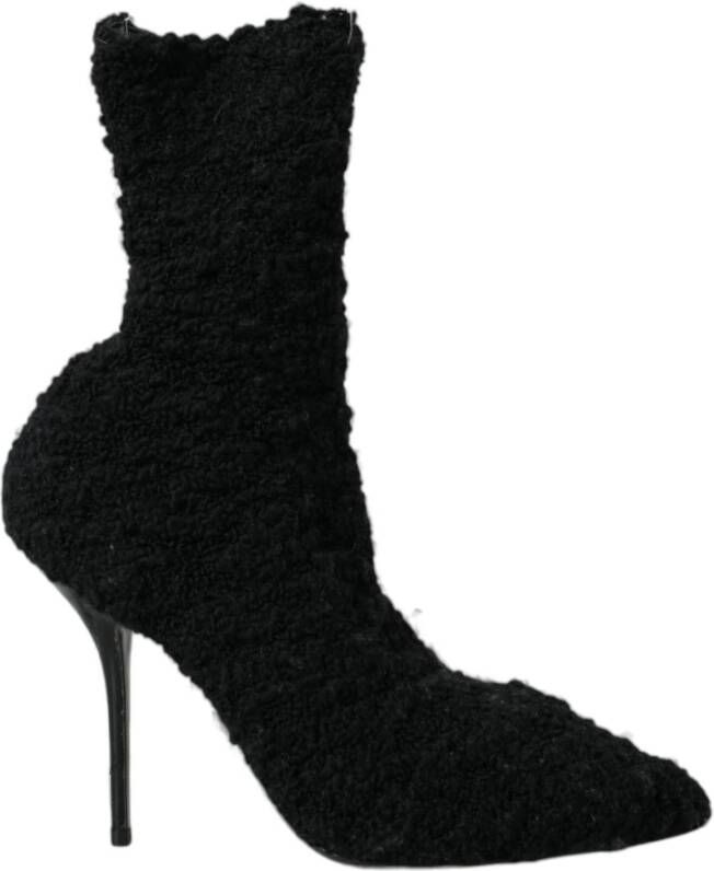 Dolce & Gabbana Zwarte Stiletto Hak Mid Calf Laarzen Black Dames