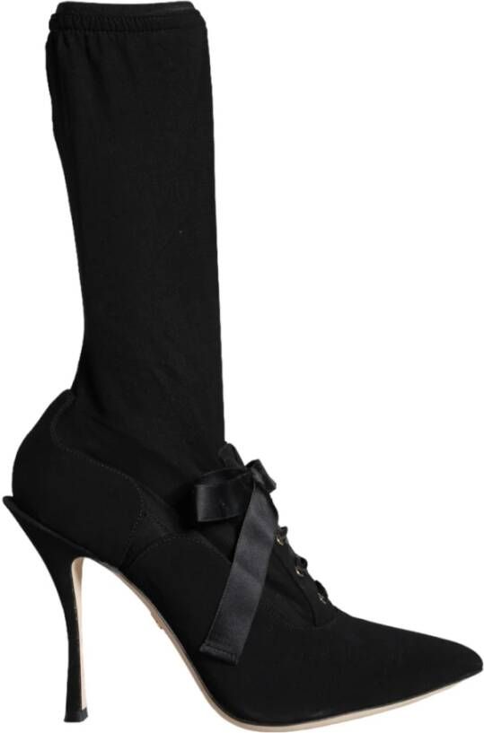 Dolce & Gabbana Zwarte Stiletto Hakken Mid Calf Laarzen Black Dames