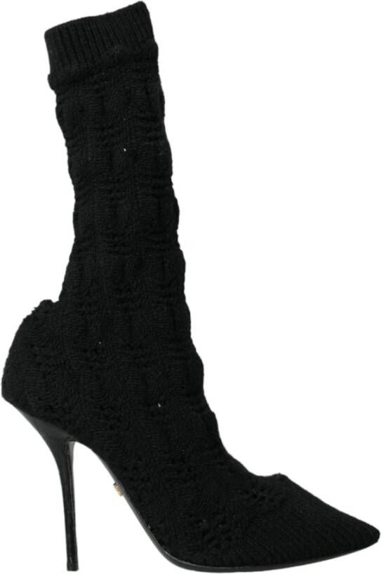 Dolce & Gabbana Zwarte Stiletto Hakken Mid Calf Laarzen Black Dames