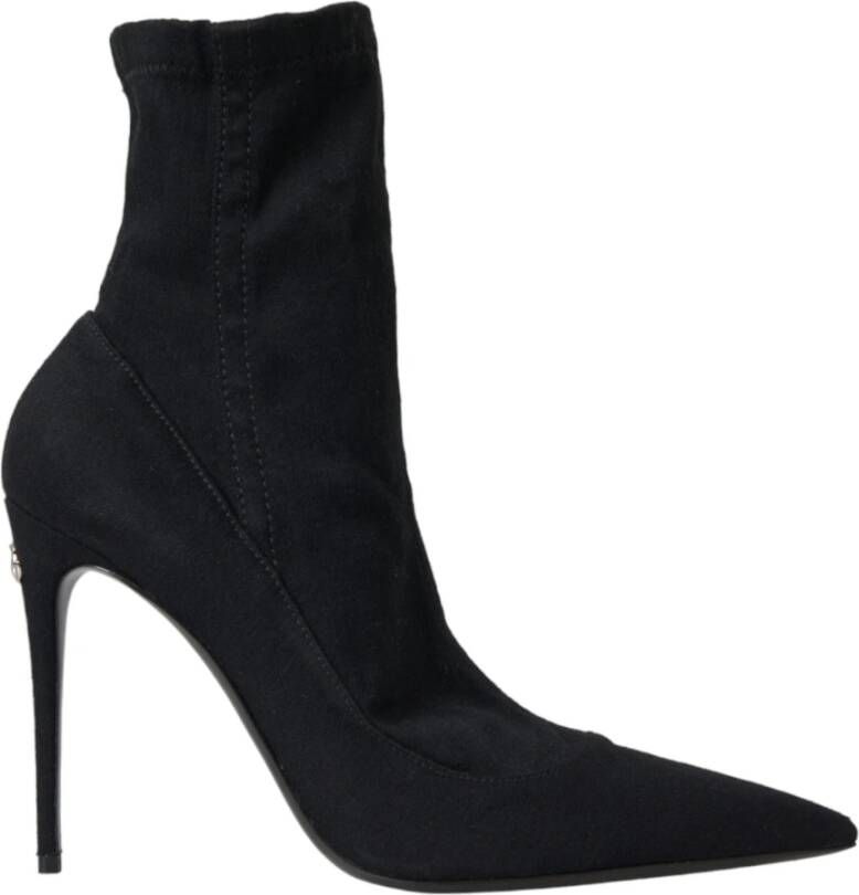 Dolce & Gabbana Zwarte Stiletto Heels Denim Enkellaarsjes Black Dames