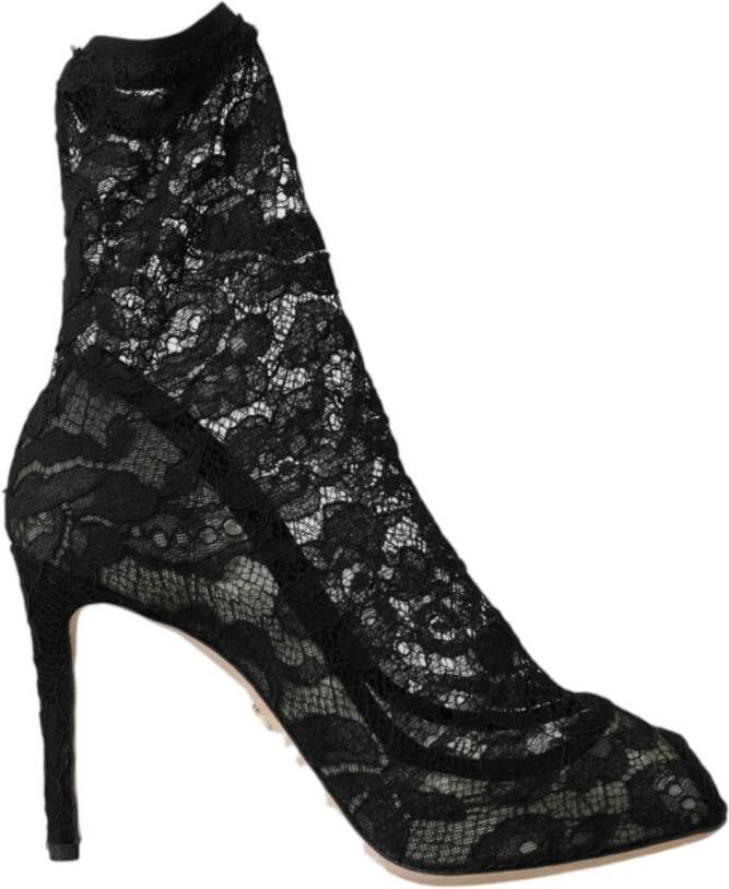 Dolce & Gabbana Zwarte Stretch Kant Laarzen Schoenen Black Dames