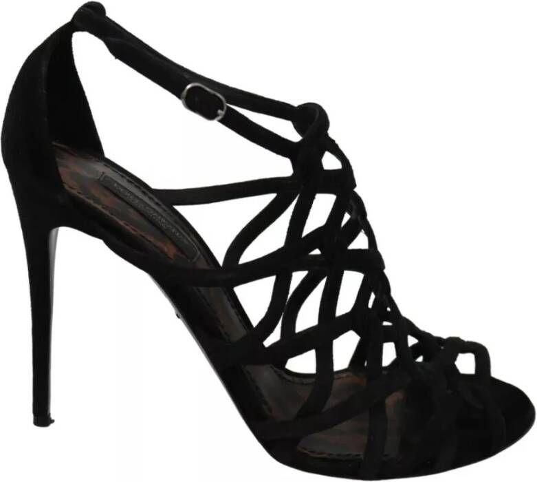 Dolce & Gabbana Zwarte Suède Enkelband Stiletto's Black Dames