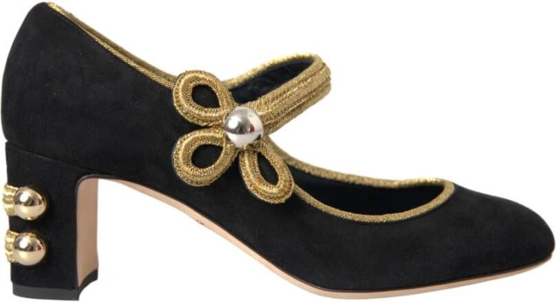 Dolce & Gabbana Zwarte Suède Gouden Mary Janes Hakken Black Dames