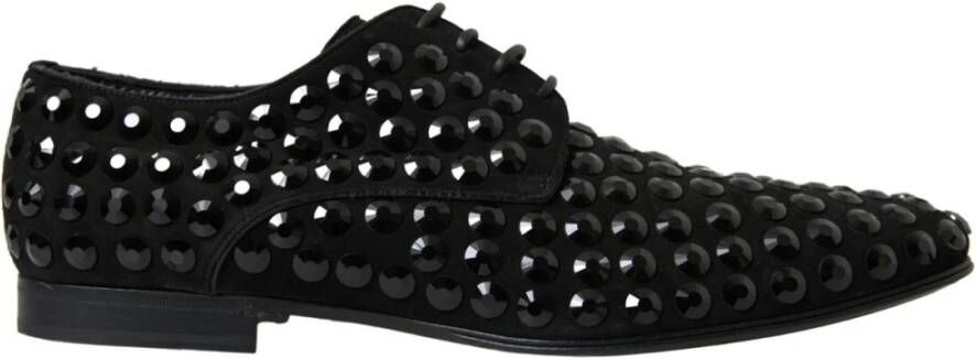 Dolce & Gabbana Zwarte Suède Leren Kristallen Schoenen Black Heren