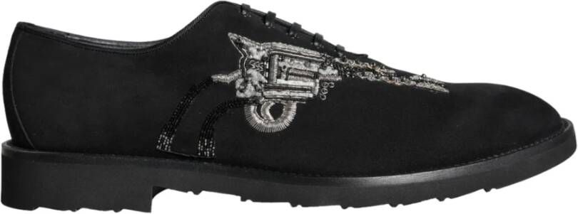 Dolce & Gabbana Zwarte Suède Sicilia Veterschoenen Formele Schoenen Black Heren