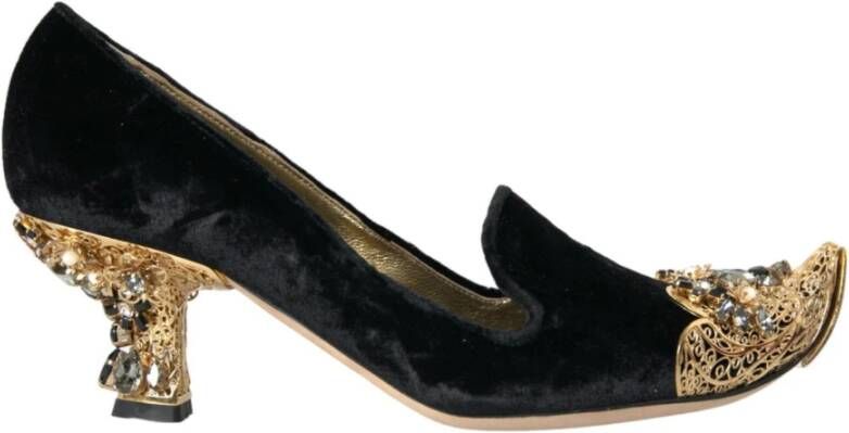 Dolce & Gabbana Zwarte Velvet Bloemen Pumps Black Dames