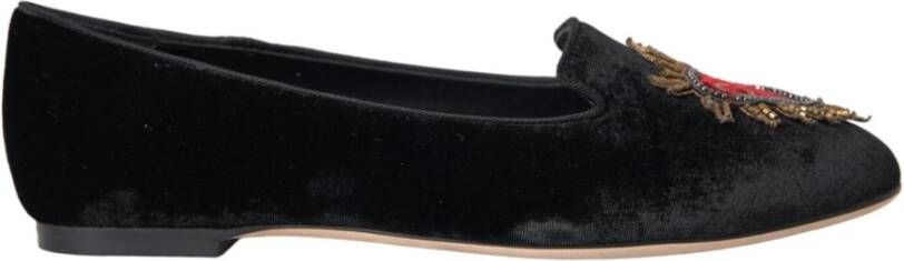 Dolce & Gabbana Zwarte Velvet DG Heart Loafers Flats Black Dames